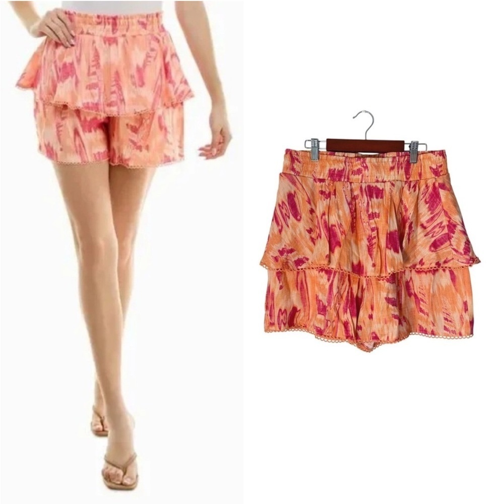 Nicole Miller women’s Pink and Orange Tiered & Rayon Shorts Size L